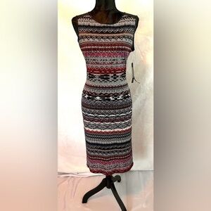 Patterned Midi Dress - Black, Red, Gray